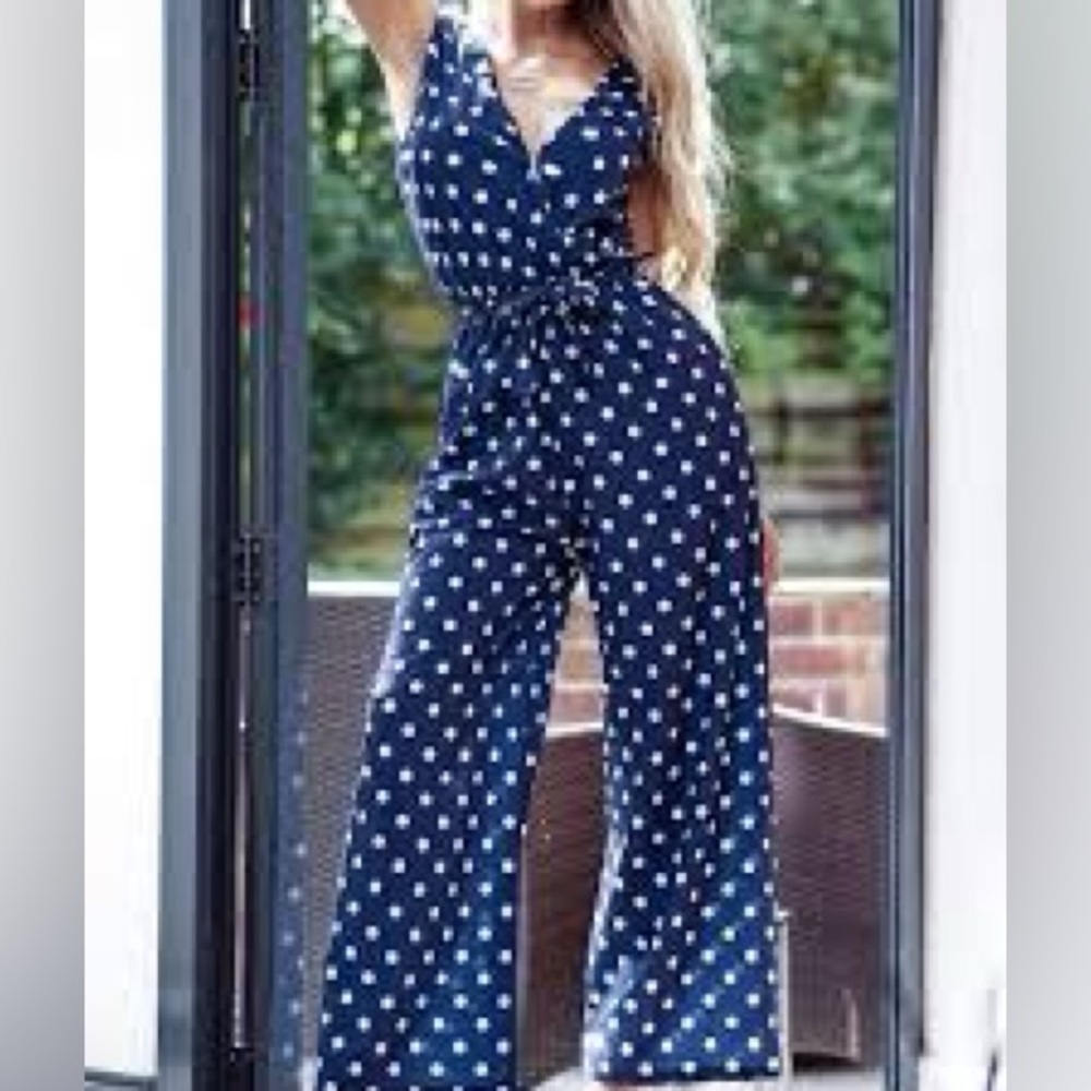 Polka Dot Jumpsuit in Navy